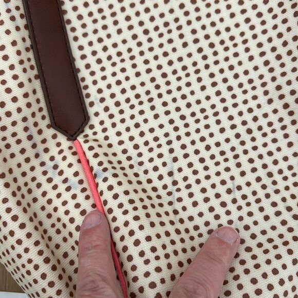 Fossil Women’s nylon Stylish Cream and Brown polka dot Tote shoulder bag GUC - Picture 6 of 10